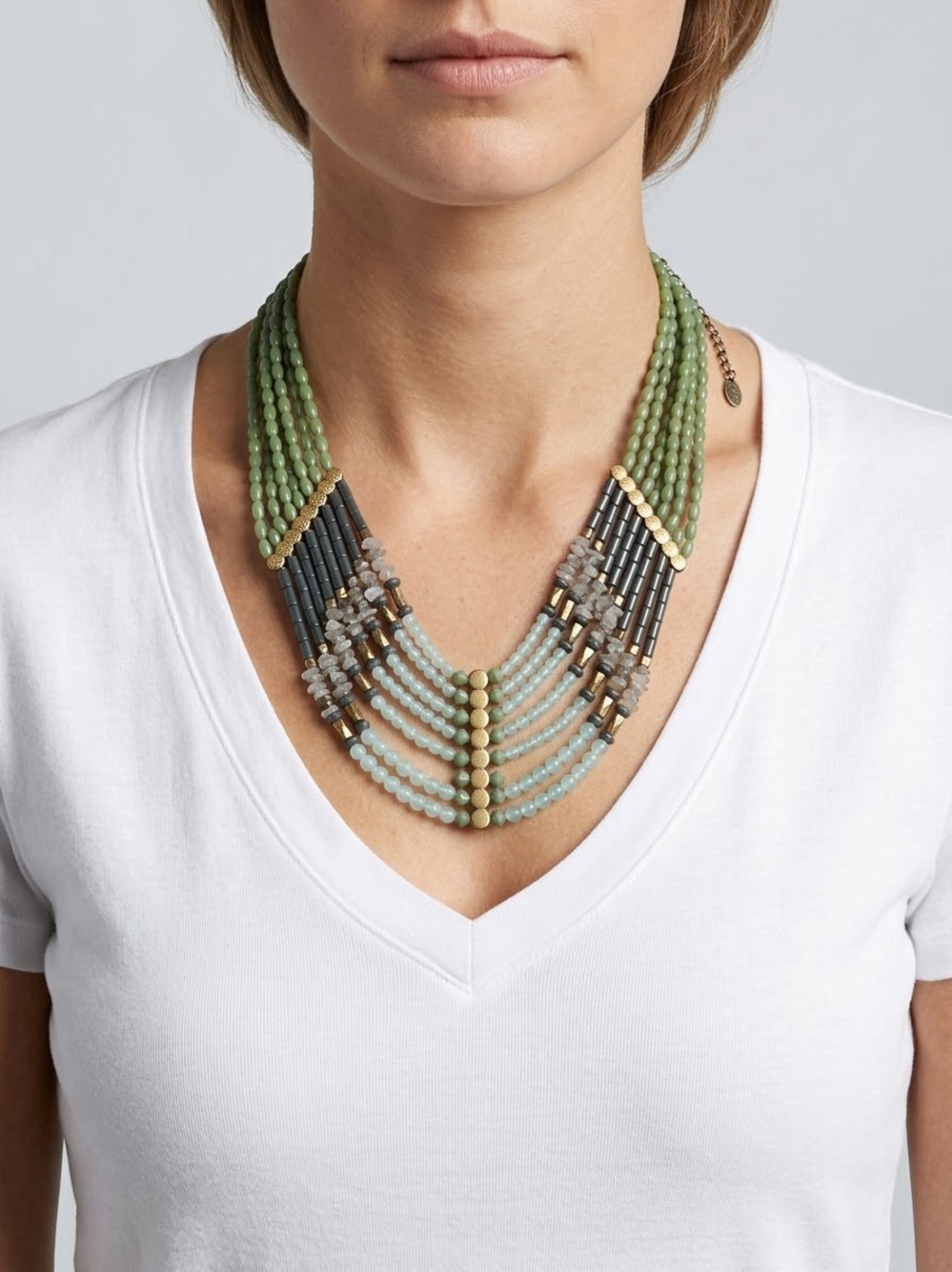 Lia Sophia Multi-Strand Mint and Black Beaded Statement Necklace